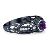 Art Deco Round Natural Stone Filigree Ring