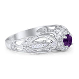 Art Deco Round Natural Stone Filigree Ring