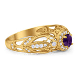 Art Deco Round Natural Stone Filigree Ring