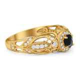 Art Deco Round Natural Stone Filigree Ring