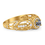 Art Deco Round Natural Stone Filigree Ring