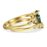 Two Piece Pear Natural Stone Chevron Ring