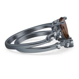Two Piece Pear Natural Stone Chevron Ring