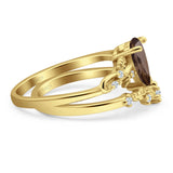 Two Piece Pear Natural Stone Chevron Ring