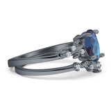 Two Piece Oval Natural Stone Chevron Rings