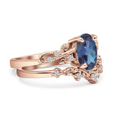 Two Piece Oval Natural Stone Chevron Rings