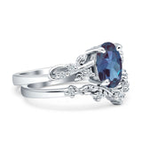 Two Piece Oval Natural Stone Chevron Rings