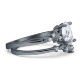 Two Piece Oval Natural Stone Chevron Rings