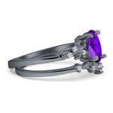 Two Piece Oval Natural Stone Chevron Rings