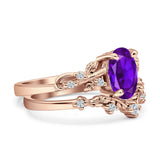 Two Piece Oval Natural Stone Chevron Rings