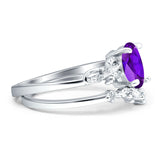 Two Piece Oval Natural Stone Chevron Rings