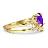 Two Piece Oval Natural Stone Chevron Rings