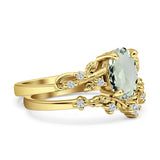 Two Piece Oval Natural Stone Chevron Rings