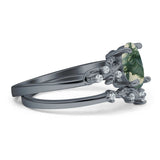 Two Piece Oval Natural Stone Chevron Rings