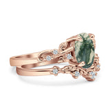 Two Piece Oval Natural Stone Chevron Rings