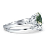 Two Piece Oval Natural Stone Chevron Rings