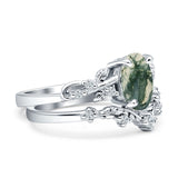 Two Piece Oval Natural Stone Chevron Rings