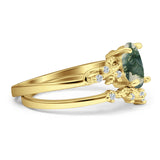 Two Piece Oval Natural Stone Chevron Rings