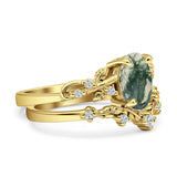Two Piece Oval Natural Stone Chevron Rings