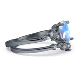 Two Piece Oval Natural Stone Chevron Rings