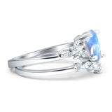 Two Piece Oval Natural Stone Chevron Rings