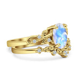Two Piece Oval Natural Stone Chevron Rings