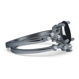 Two Piece Oval Natural Stone Chevron Rings