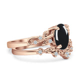 Two Piece Oval Natural Stone Chevron Rings