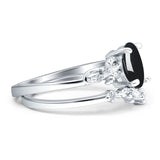 Two Piece Oval Natural Stone Chevron Rings