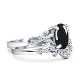 Two Piece Oval Natural Stone Chevron Rings