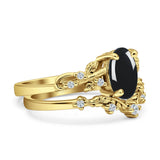 Two Piece Oval Natural Stone Chevron Rings