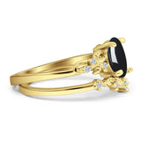 Two Piece Oval Natural Stone Chevron Rings