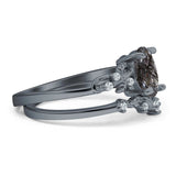 Two Piece Oval Natural Stone Chevron Rings