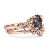Two Piece Oval Natural Stone Chevron Rings