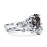 Two Piece Oval Natural Stone Chevron Rings