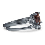 Two Piece Oval Natural Stone Chevron Rings