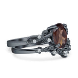 Two Piece Oval Natural Stone Chevron Rings