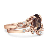 Two Piece Oval Natural Stone Chevron Rings