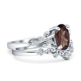 Two Piece Oval Natural Stone Chevron Rings