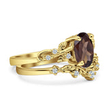 Two Piece Oval Natural Stone Chevron Rings