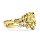 Two Piece Oval Yellow CZ Leaf Style Chevron Rings 925 Sterling Silver