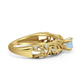 Art Deco 6.2mm Round Aquamarine CZ Beaded Filigree Ring 925 Sterling Silver