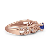 Art Deco 6.2mm Round Blue Sapphire CZ Beaded Filigree Ring 925 Sterling Silver