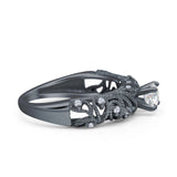 Art Deco 6.2mm Round Cubic Zirconia Beaded Filigree Ring 925 Sterling Silver
