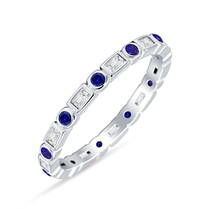 Minimalist 2.5mm Full Eternity Band CZ & Blue Sapphire CZ 925 Sterling Silver