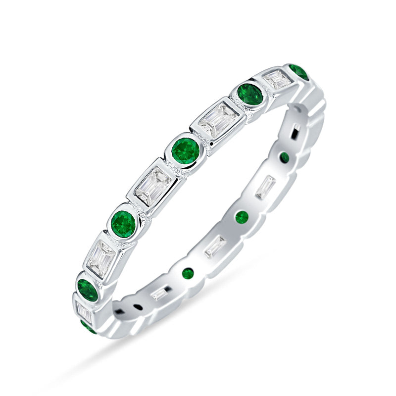 Minimalist 2.5mm Full Eternity Band CZ & Green Emerald CZ 925 Sterling Silver