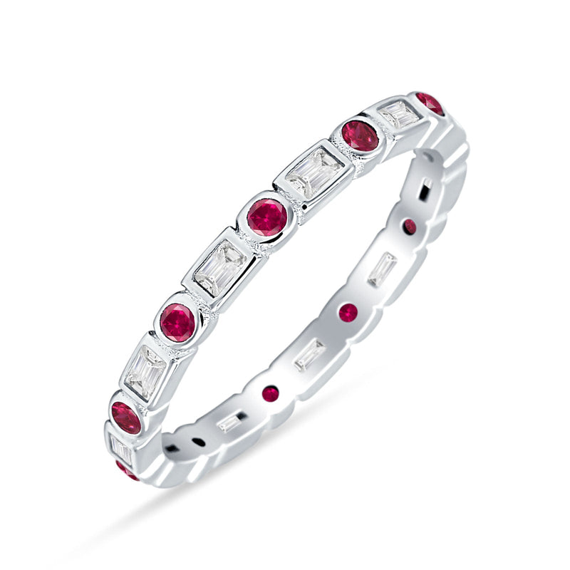 Minimalist 2.5mm Full Eternity Band CZ & Ruby CZ 925 Sterling Silver