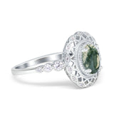 Art Deco Oval Natural Stone Beaded Ring