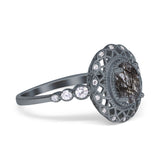 Art Deco Oval Natural Stone Beaded Ring