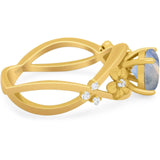 Art Deco Round Natural Stone Flower Ring